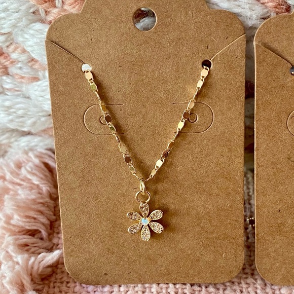 Delicate Gold Opal and Cz Flower Charm Necklace - Picture 2 of 5